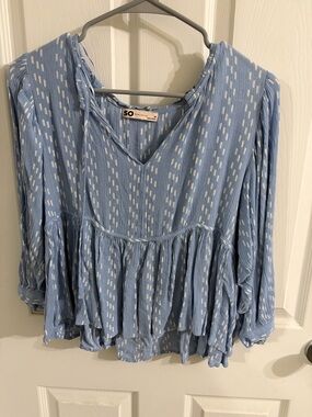 SO Light Blue Printed V-Neck Peplum Tunic